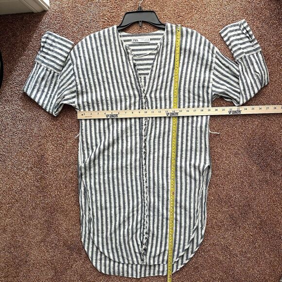 Zara Top Women’s XS Tunic White Blue Gold Stripe Button Down Long Sleeve - Picture 9 of 11
